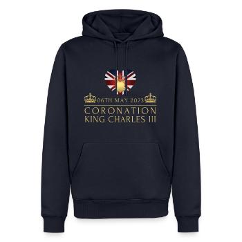 Couronnement du roi britannique Charles Angleterre Drapeau - Sweat à capuche Premium bio Homme - bleu marine - Devant - Nico (187cm)