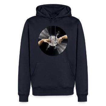 Da Vinyl • Respect Vinyl - Männer Premium Bio Hoodie - Navy - Vorne - Nico (187cm)