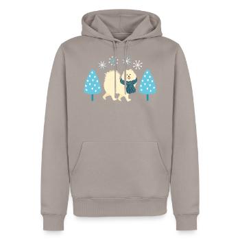 Cute Samoyed dog in Winter - Men’s Premium Organic Hoodie - taupe - Front - Nico (187cm)