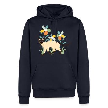 Chat siamois et fleurs - Sweat à capuche Premium bio Homme - bleu marine - Devant - Nico (187cm)