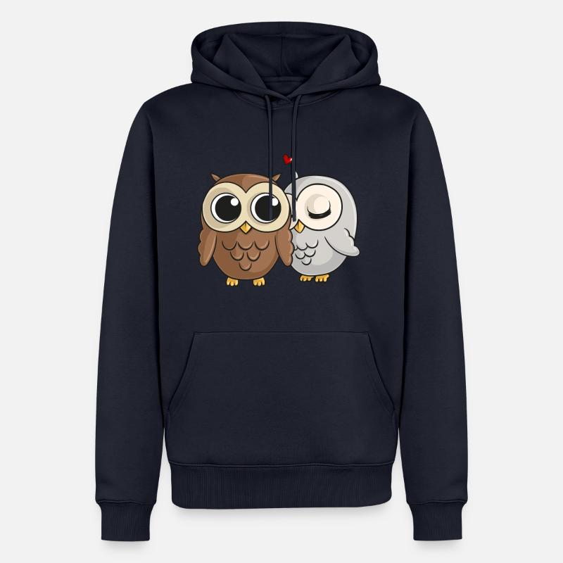 Verliebte Comic Eulen - Männer Premium Bio Hoodie - Navy