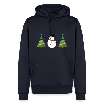 Bonhomme de neige avec sapin de Noël - Sweat à capuche Premium bio Homme - bleu marine - Devant - Nico (187cm)