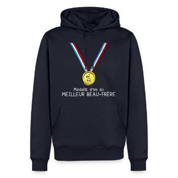 T-shirt Médaille d'or du meilleur beau-frère - Sweat à capuche Premium bio Homme - bleu marine - Devant - Nico (187cm)