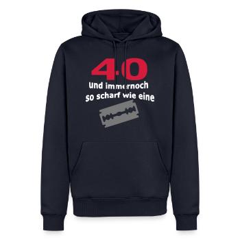 40. Geburtstag – 40 scharf wie eine Rasierklinge - Männer Premium Bio Hoodie - Navy - Vorne - Nico (187cm)