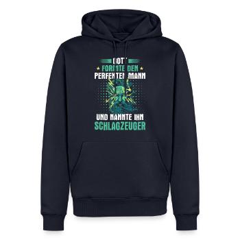 Schlagzeug Schlagzeuger Drummer Instrument Spruch - Männer Premium Bio Hoodie - Navy - Vorne - Nico (187cm)