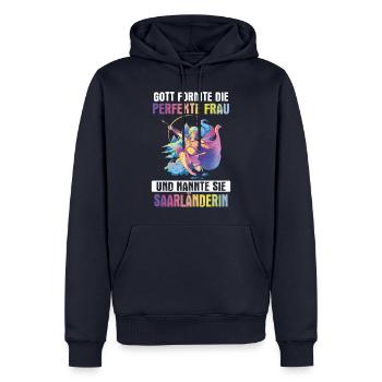 Saarland Saarländerin Saarländer Spruch - Männer Premium Bio Hoodie - Navy - Vorne - Nico (187cm)
