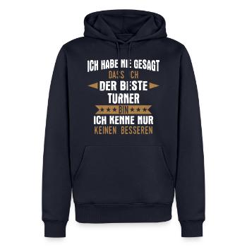 Turnen Turner Bodenturnen Geräteturnen Spruch - Männer Premium Bio Hoodie - Navy - Vorne - Nico (187cm)