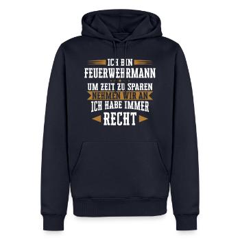 Feuerwehrmann Feuerwehr Notruf 112 Beruf Spruch - Männer Premium Bio Hoodie - Navy - Vorne - Nico (187cm)