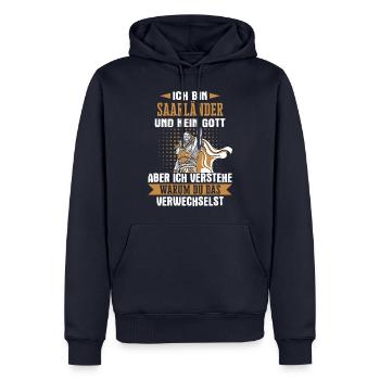 Saarland Saarländerin Saarländer Spruch - Männer Premium Bio Hoodie - Navy - Vorne - Nico (187cm)