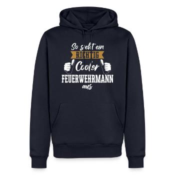 Feuerwehrmann Feuerwehr Notruf 112 Beruf Spruch - Männer Premium Bio Hoodie - Navy - Vorne - Nico (187cm)