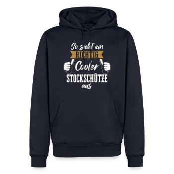 Stockschießen Eisstockschießen Eisstock Spruch - Männer Premium Bio Hoodie - Navy - Vorne - Nico (187cm)