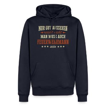 Feuerwehrmann Feuerwehr Notruf 112 Beruf Spruch - Männer Premium Bio Hoodie - Navy - Vorne - Nico (187cm)