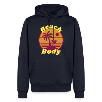 Drôle de fitness Sport Dicton - Beach Body - Sweat à capuche Premium bio Homme - bleu marine - Devant - Nico (187cm)