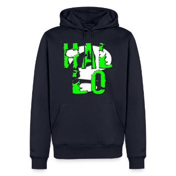 Hallo - Männer Premium Bio Hoodie - Navy - Vorne - Nico (187cm)