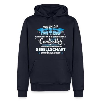 Controller weglegen, raus zur Gesellschaft Spruch - Männer Premium Bio Hoodie - Navy - Vorne - Nico (187cm)