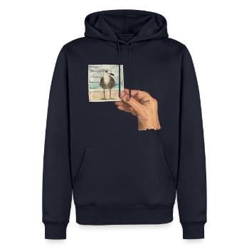 Main avec photo d'une mouette - Sweat à capuche Premium bio Homme - bleu marine - Devant - Nico (187cm)