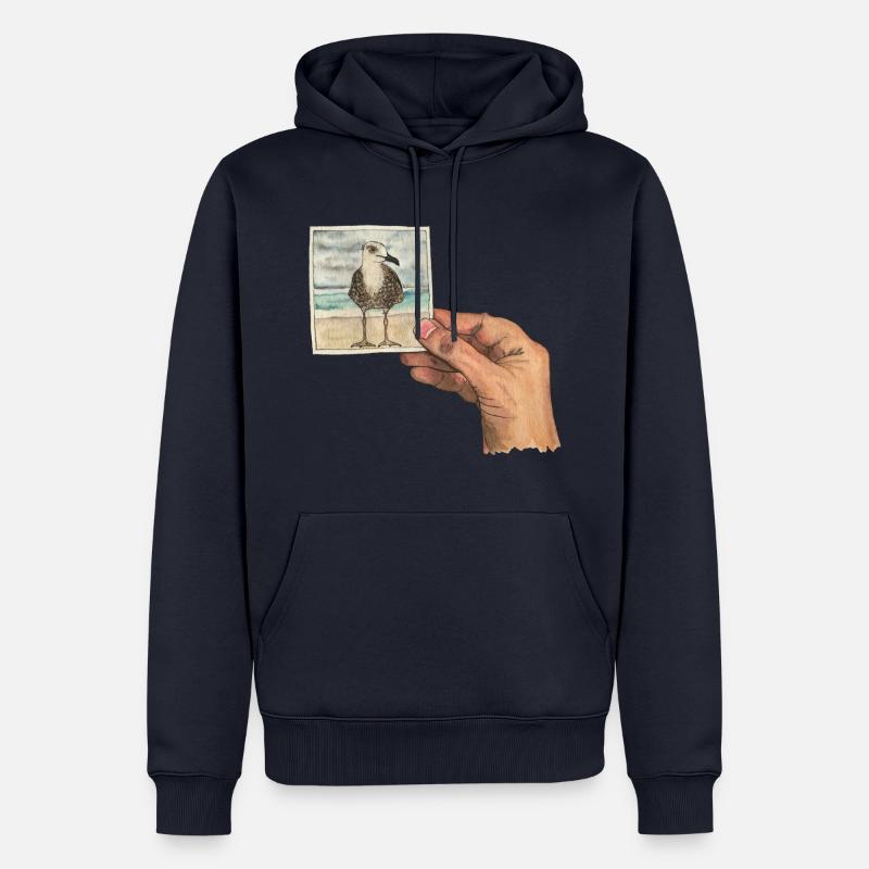 Hand mit Foto einer Möwe - Männer Premium Bio Hoodie - Navy