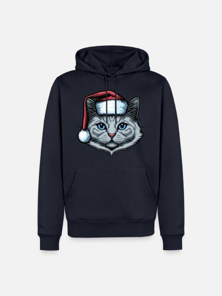 Wunderschöne Katze mit Weihnachtshut - Männer Premium Bio Hoodie - Navy