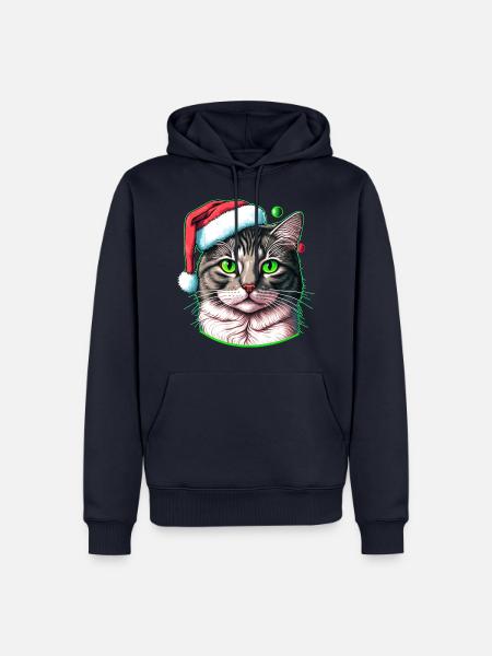 Hübsche Katze mit Weihnachtshut - Männer Premium Bio Hoodie - Navy