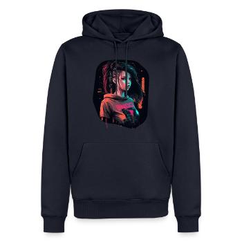 Cooles Design eines schönen Cyber Girls - Männer Premium Bio Hoodie - Navy - Vorne - Nico (187cm)