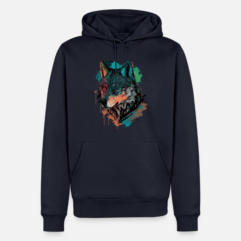 Cooles digitales Gemälde eines Wolfes - Männer Premium Bio Hoodie - Navy