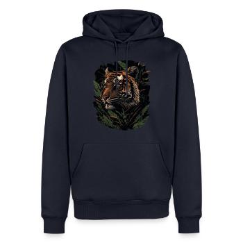 Tiger lauert im Dschungel - Männer Premium Bio Hoodie - Navy - Vorne - Nico (187cm)