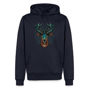Tête de cerf - Sweat à capuche Premium bio Homme - bleu marine - Devant - Nico (187cm)