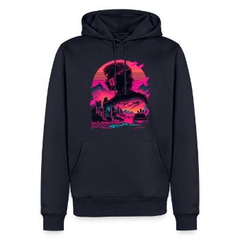 Synthwave-Raum - Männer Premium Bio Hoodie - Navy - Vorne - Nico (187cm)