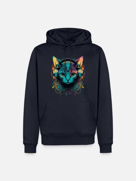 Vintage Cat und Musik - Männer Premium Bio Hoodie - Navy