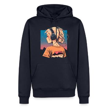 Vaporwave Anime Girl - Sweat à capuche Premium bio Homme - bleu marine - Devant - Nico (187cm)