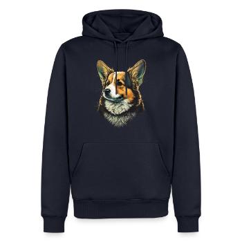 Formeller Post Corgi - Männer Premium Bio Hoodie - Navy - Vorne - Nico (187cm)