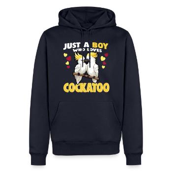 Juste un garçon qui aime le cacatoès - Sweat à capuche Premium bio Homme - bleu marine - Devant - Nico (187cm)