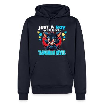Just a Boy who Loves tasmanian Devils - Men’s Premium Organic Hoodie - navy - Front - Nico (187cm)