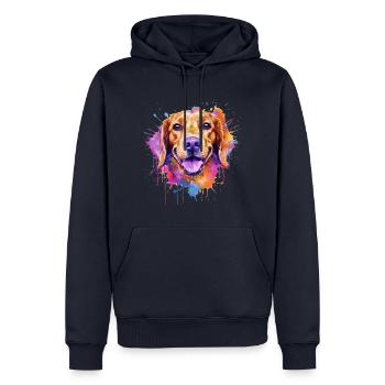 Ein farbenfroher Hund im Watercolor Style - Männer Premium Bio Hoodie - Navy - Vorne - Nico (187cm)