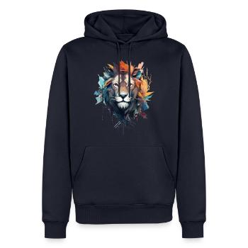 Lion artistique - Sweat à capuche Premium bio Homme - bleu marine - Devant - Nico (187cm)