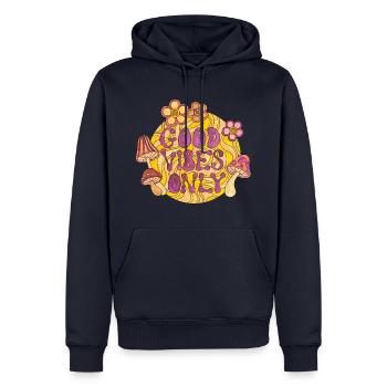 good vibes only 70er funky groovy flower power 60e - Männer Premium Bio Hoodie - Navy - Vorne - Nico (187cm)