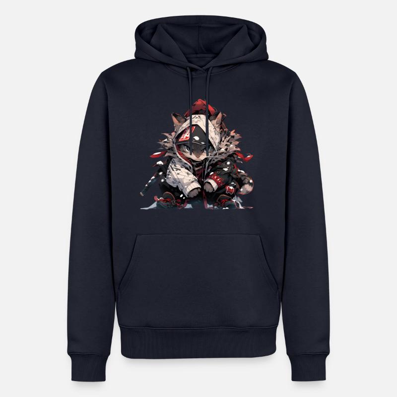 Chat samouraï mignon - Sweat à capuche Premium bio Homme - bleu marine