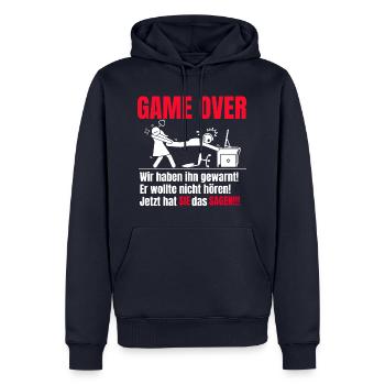Game Over - Männer Premium Bio Hoodie - Navy - Vorne - Nico (187cm)