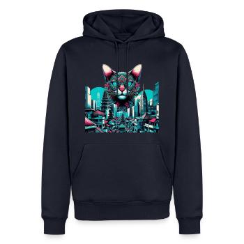 CAT Colourful, cat Looking Over A City - Männer Premium Bio Hoodie - Navy - Vorne - Nico (187cm)