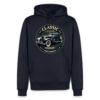 Classic Club Garage – Service de voitures anciennes - Sweat à capuche Premium bio Homme - bleu marine - Devant - Nico (187cm)