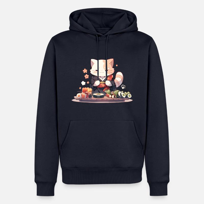 Samurai Cat eat Sushi - Männer Premium Bio Hoodie - Navy