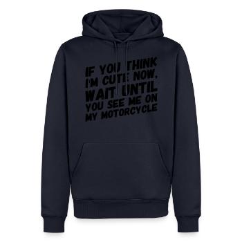 moto drôle disant que je suis MIGNON MAINTENANT - Sweat à capuche Premium bio Homme - bleu marine - Devant - Nico (187cm)