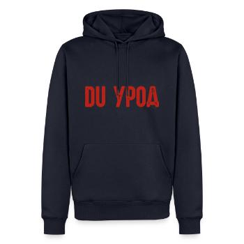 Du Freak! Spruch auf Russisch Russak Russland für - Männer Premium Bio Hoodie - Navy - Vorne - Nico (187cm)