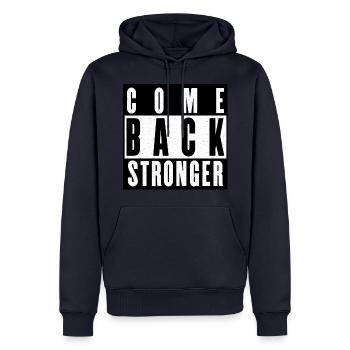 COME BACK STRONGER - COMEBACK - NEUSTART - FITNESS - Männer Premium Bio Hoodie - Navy - Vorne - Nico (187cm)