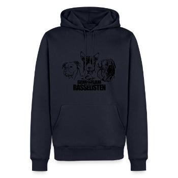 GEMEINSAM GEGEN RASSELISTEN Listenhunde Wilsigns - Männer Premium Bio Hoodie - Navy - Vorne - Nico (187cm)