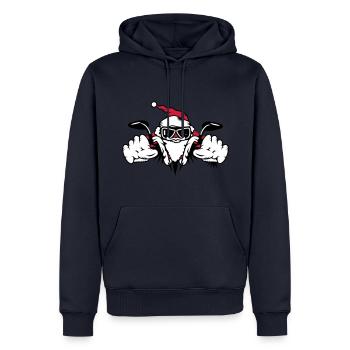 Père Noël sur moto - Sweat à capuche Premium bio Homme - bleu marine - Devant - Nico (187cm)