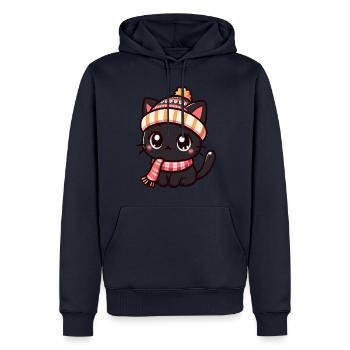 niedliche schwarze Katze mit Schal und Strickmütze - Männer Premium Bio Hoodie - Navy - Vorne - Nico (187cm)