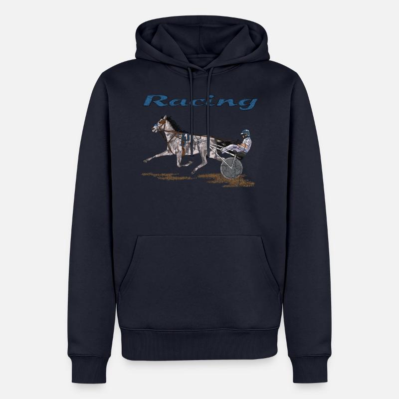Cheval de course avec jockey en dynamique - Sweat à capuche Premium bio Homme - bleu marine