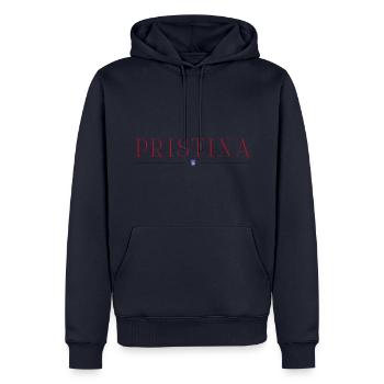 Pristina, Kosovo Stil Design T-Shirt - Männer Premium Bio Hoodie - Navy - Vorne - Nico (187cm)