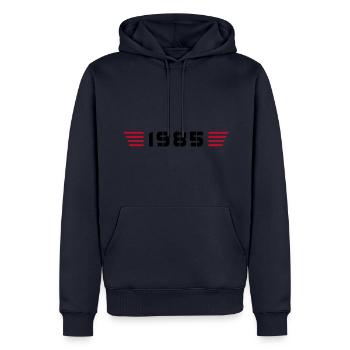 Année de naissance Anniversaire Né en 1985 - Fait en 1985 - Sweat à capuche Premium bio Homme - bleu marine - Devant - Nico (187cm)